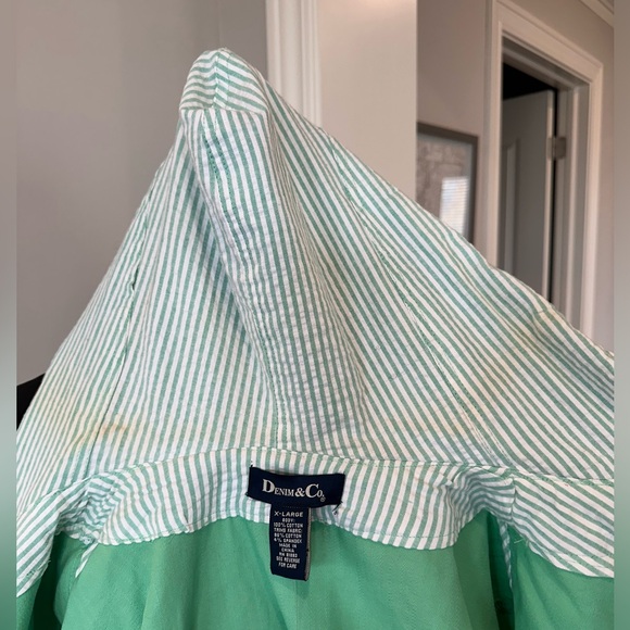 ✨NWT✨Denim & Co QVC Green Canvas Seersucker Zip Hooded Jacket Women’s XL - Picture 14 of 15